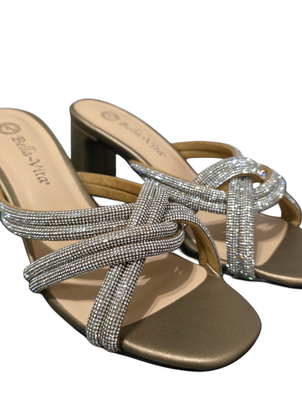 Bella Vita Carmen Crystal-Knot Block Heel Sandals NIB